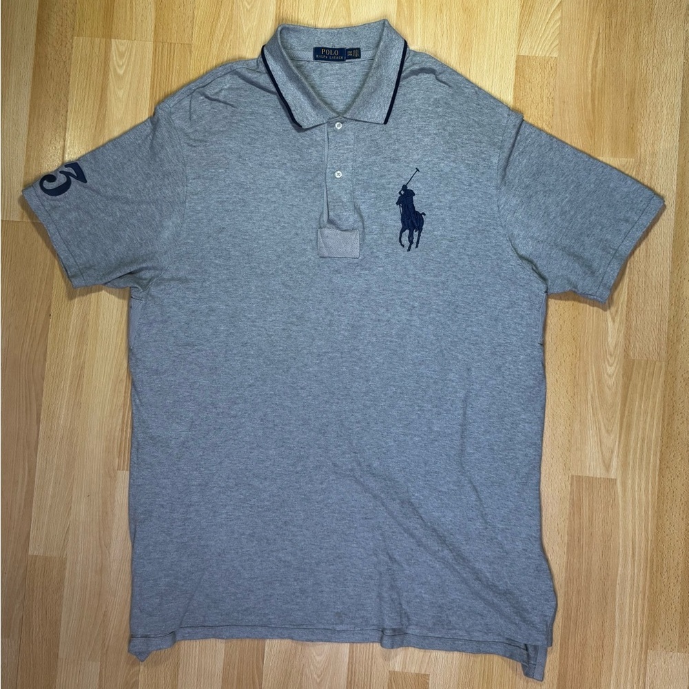 Polo Ralph Lauren Rugby Shirt Men 2XLT Gray Big Pony Number 3 Golf Outdoor VTG